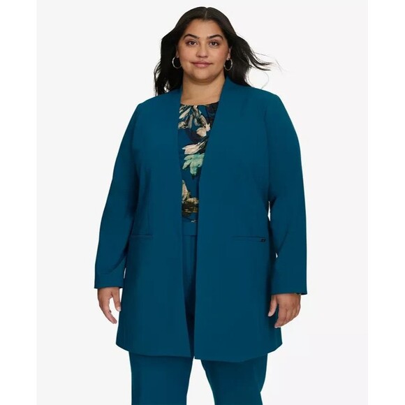 Calvin Klein Women's Plus Size Open-Front Topper Jacket Blazer Aqua Green 22W - Picture 1 of 10